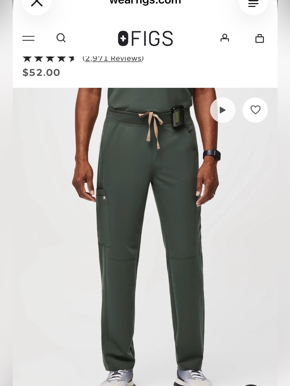 NWT FIGS Axim Cargo Scrub Pants Moss Men’s Medium Short